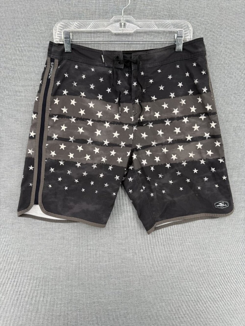 O’Neill Superfreak Board Shorts Mens 30 8" Flag Stars Swim Trunks Drawstring